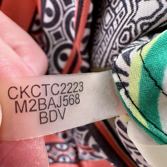 Calvin Klein Kimono Sleeve Blouse Women’s PTP 21.5" Multi Poly Tie Boho Flowy - Picture 7 of 14